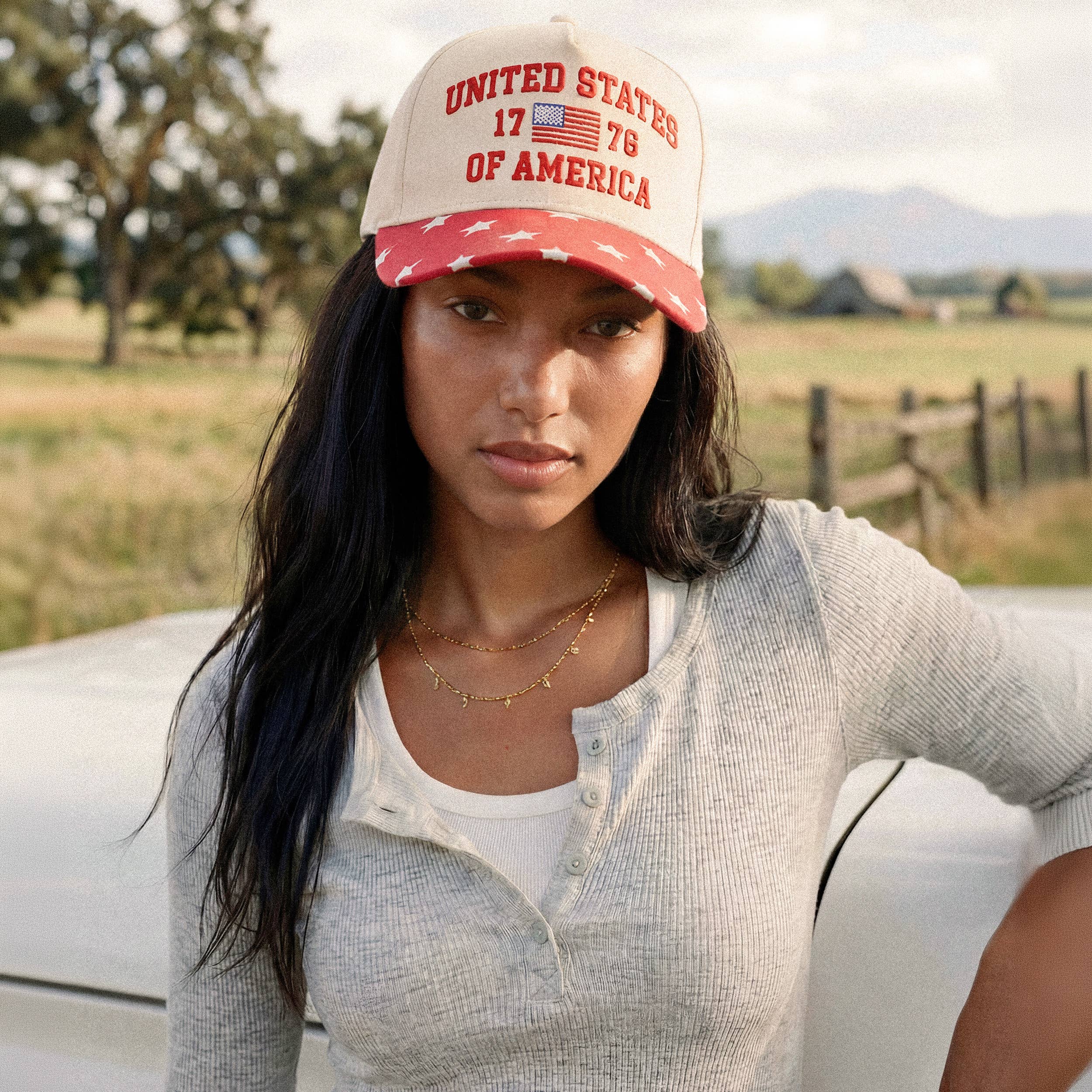 C.C UNITED STATES 1776 Letter on Two Tone Trucker Hat