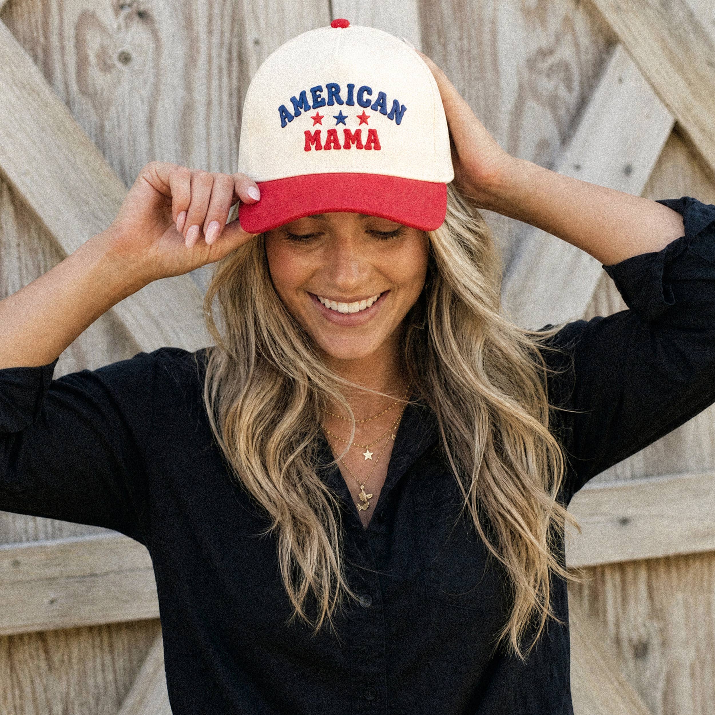 C.C AMERICAN MAMA Letter on Two Tone Trucker Hat