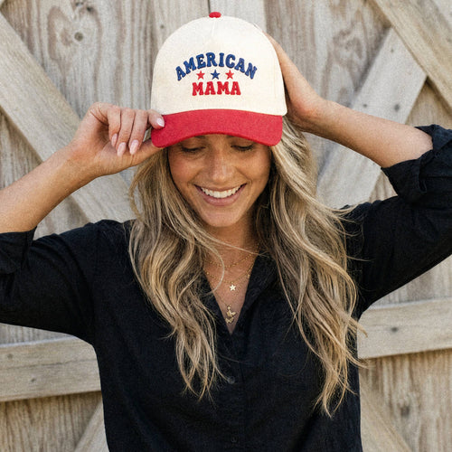 C.C AMERICAN MAMA Letter on Two Tone Trucker Hat